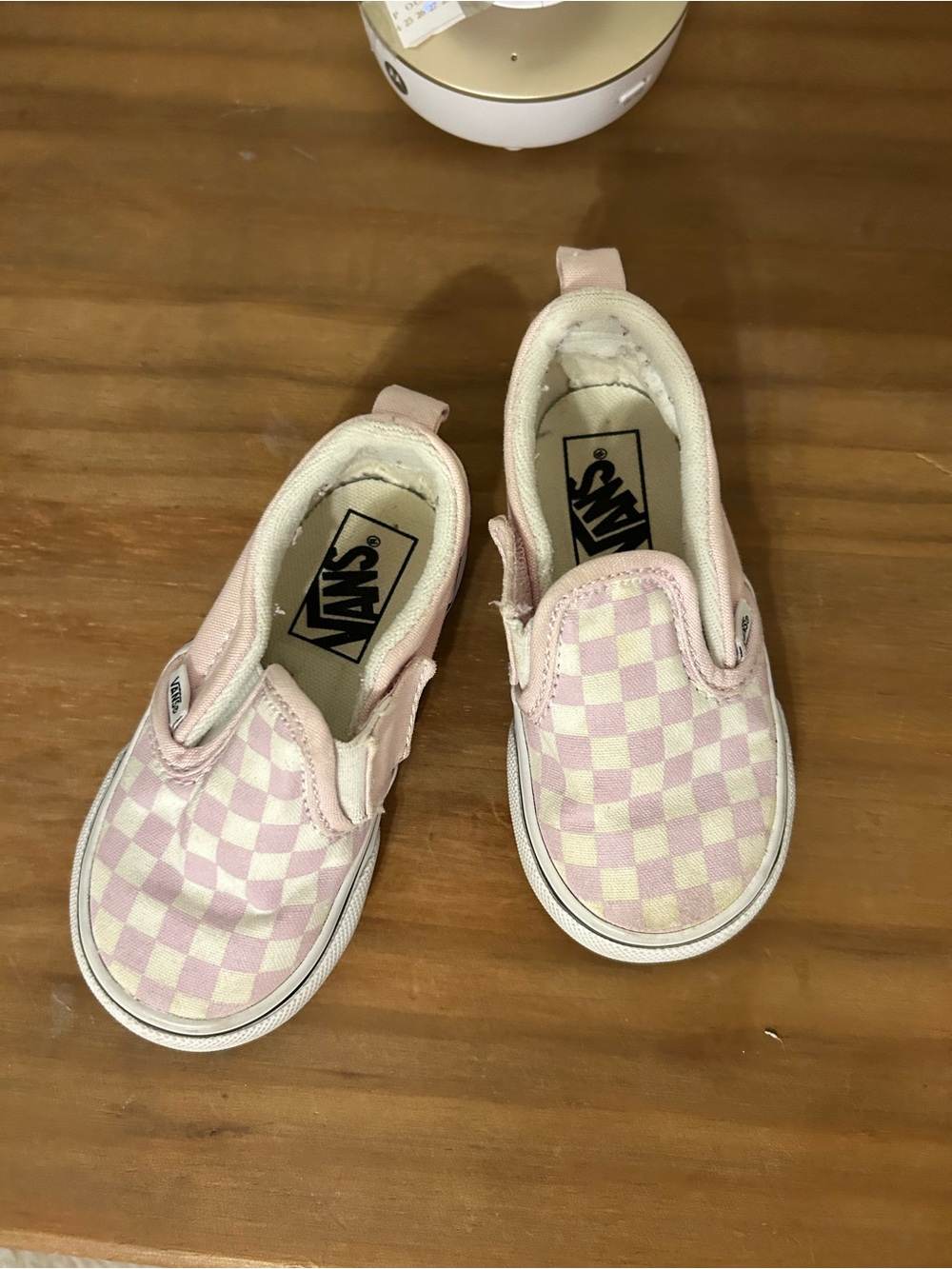 Vans Kids Sz 6 Slip-On Checkerboard Sneakers - Light Pink & White